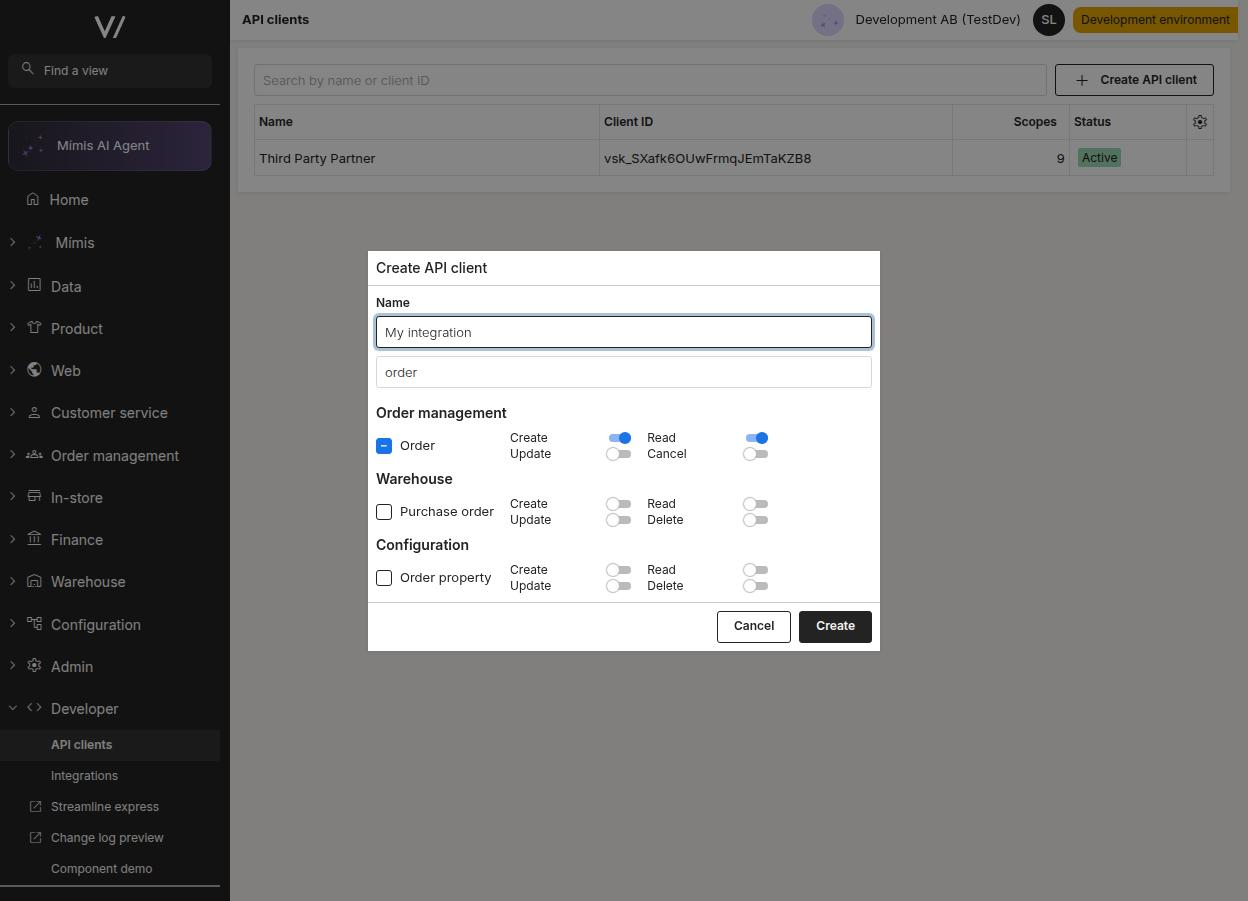 Scope selection filtered to the Order resource