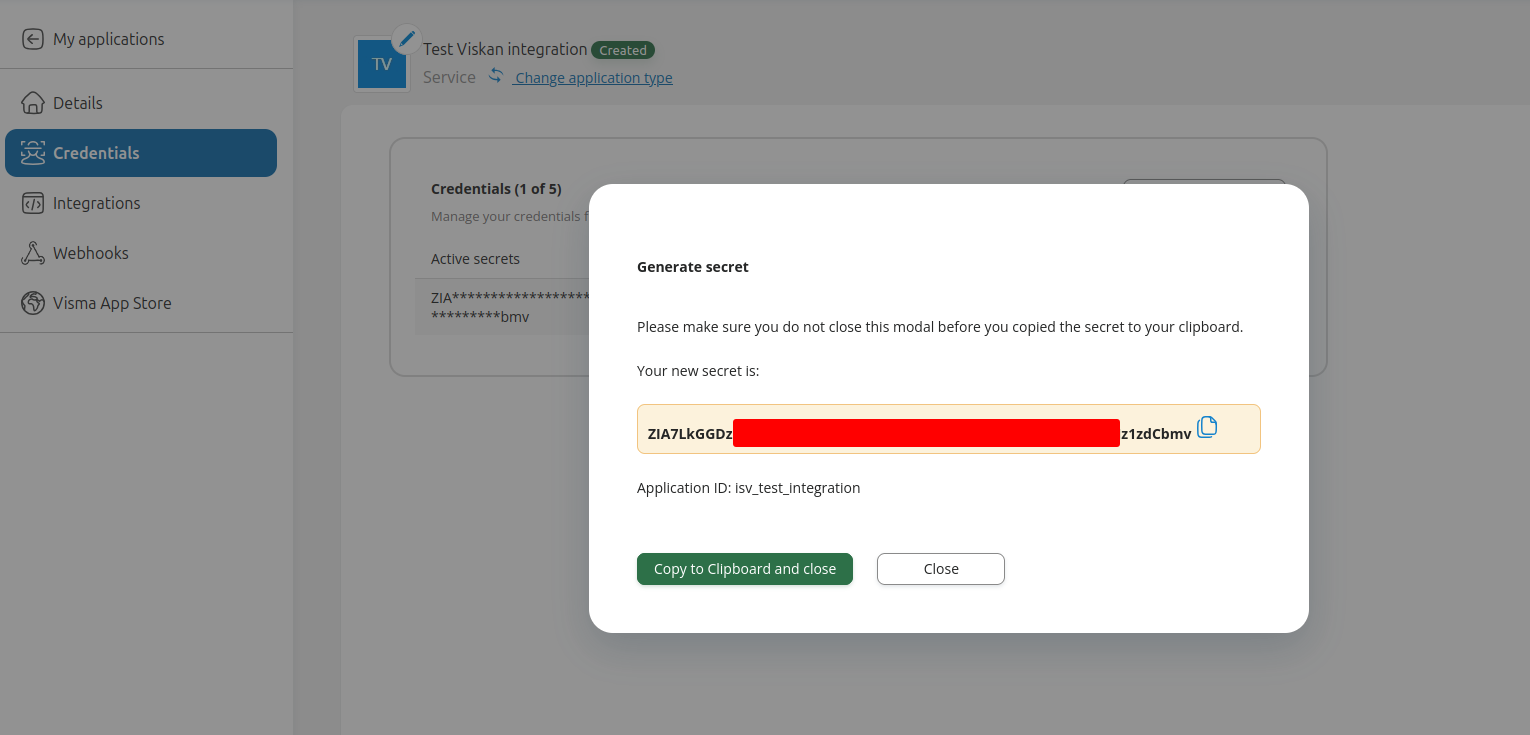 Created credentials